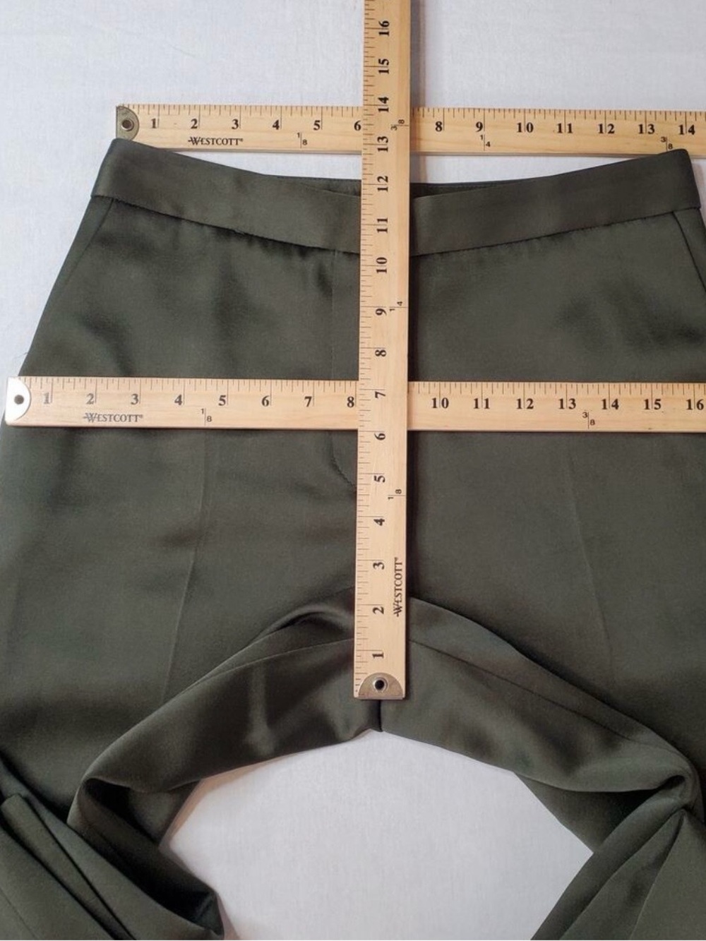 Zara Men's Dark Olive Satin Dress Trousers - Picture 3 of 4